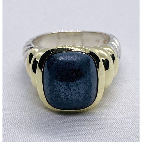 David Yurman 14K Gold & Sterling Silver Noblesse Hematite Ring READ - Picture 5 of 10